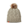 Cable Knit Hat with Fur Pom